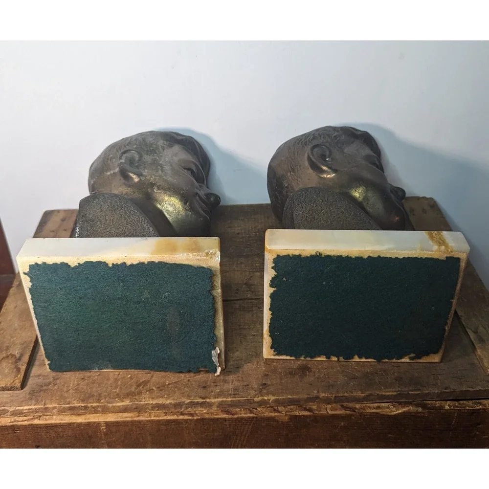 Paire of Vintage Bronze JFK Kennedy Bust Bookends on marble bases